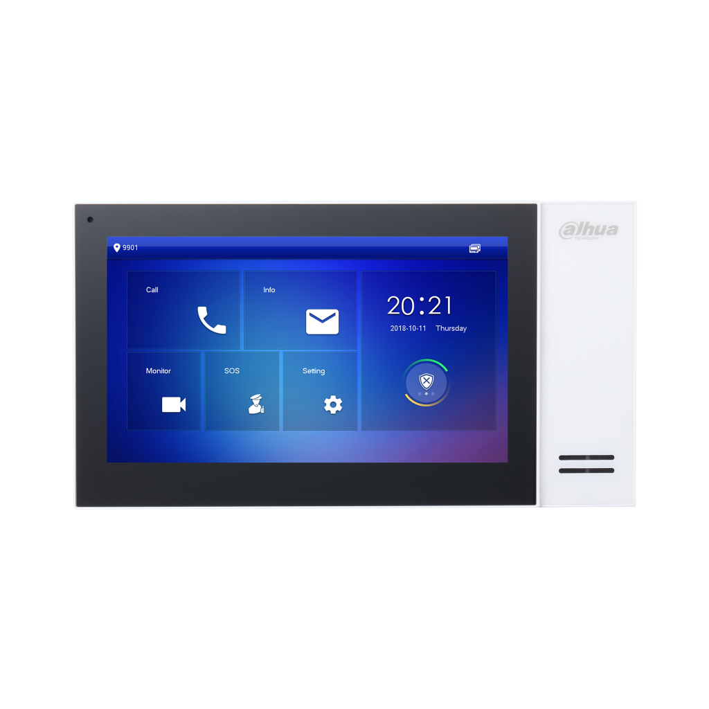 Dahua 7inch Touch Screen IP Indoor Monitor, Colorful TFT Capacitive LCD, Display resolution: 1024x600, 10/100Mbps Self-adaptive Ethernet TCP/IP, Standard PoE, 6ch Alarm In and 1 Ch Alarm Out, Built-in Loudspeaker, Dual-way Bidirecti ,White